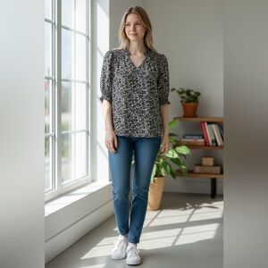 Black and White Floral Women's Top